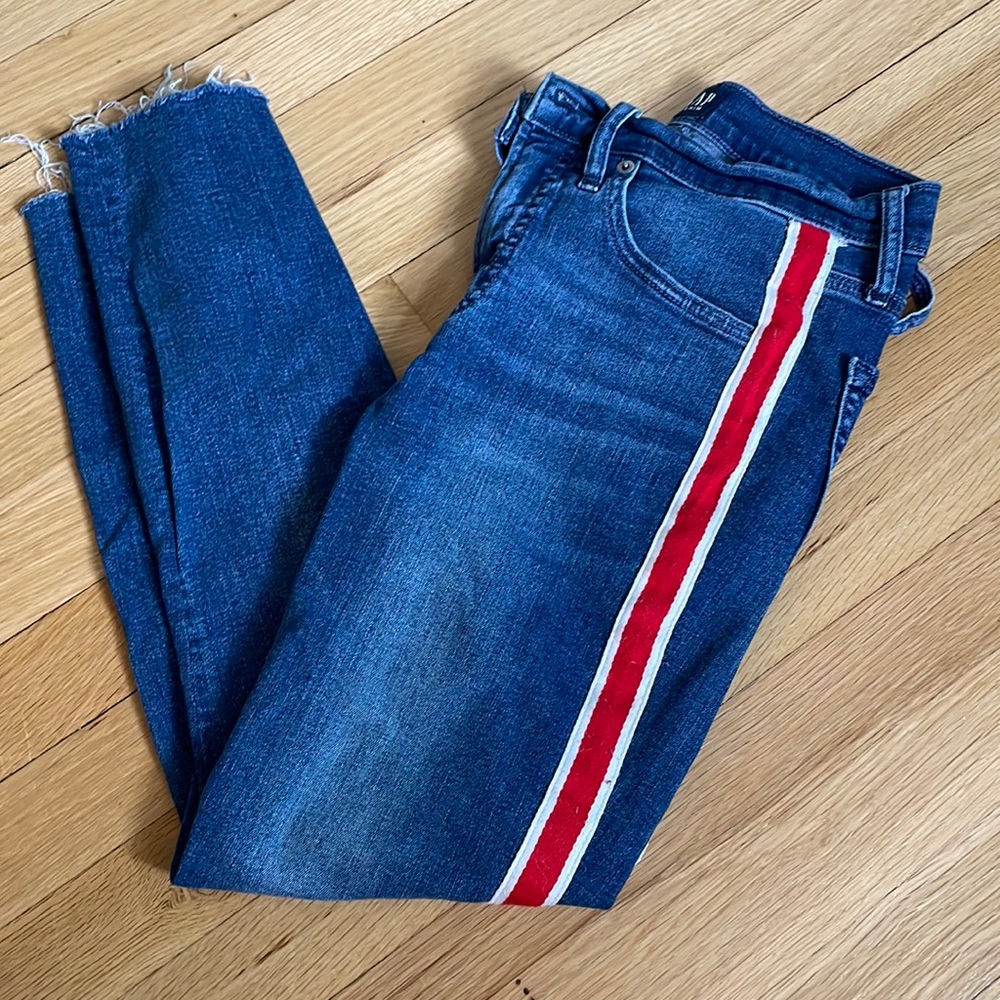 GAP True Skinny Jeans with Red & White Stripe